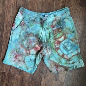 Unisex Medium Tie Dye Shorts Hand Dyed Lounge Cotton Blend, Pockets M Men Womens